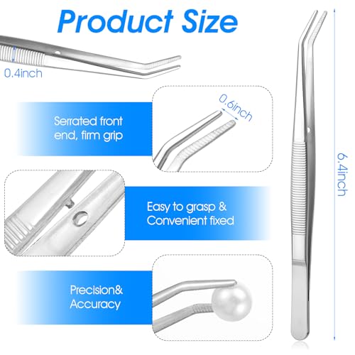 24 Pcs Stainless Steel Tweezers for Crafting with Curved Serrated Tip Multipurpose Forceps Sewing Machine Tweezers