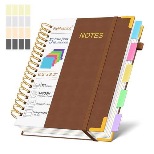 Hardcover Spiral Notebook Journal with Removable Dividers Tabs - color: Brown, size: 6.2"x8.2"