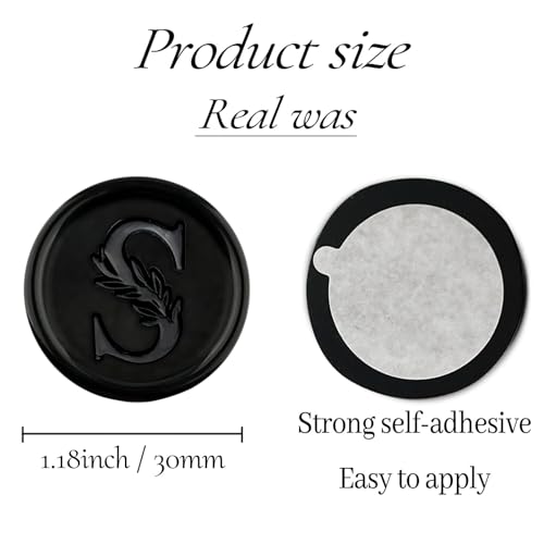 25Pcs Black Wax Seal Stickers Handmade Vintage Botanical Leaves Adhesive Letter Wax Stickers for Wedding Party Invitations, Envelope, Gift Wrap, Christmas(Initial S, Black) - color: Black-25pcs, size: S