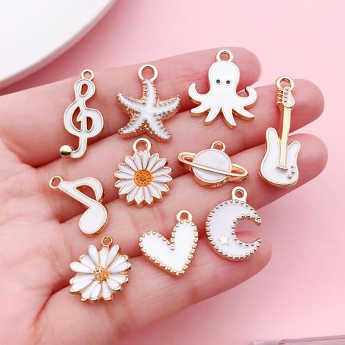 Youdiyla 40pcs Enamel Charms Alloy Metal Charms for Jewelry Making Necklace Bracelet Earring DIY Accessories - color: White
