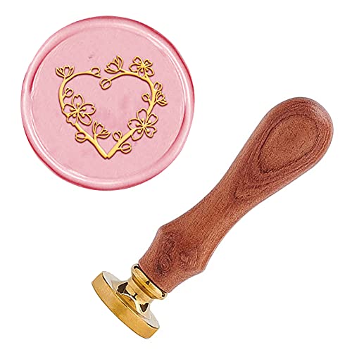 CRASPIRE Heart Wax Seal Stamp Valentines Vintage Sealing Wax Stamps Cherry Blossom 25mm Removable Brass Head Sealing Stamp with Wooden Handle for Wedding Invitation Christmas Thanksgiving Party Gift - style: Cherry Blossom Heart