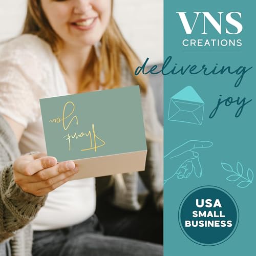 VNS Creations Thank You Cards With Envelopes - 100 Pack 4 x 6 - Green - color: Granite Green (Gold Foil), size: 100 Pack - 4" x 6" (Value Pack)