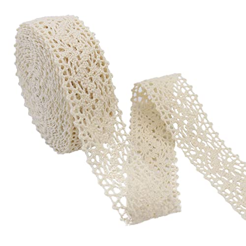 Beige Lace Ribbon 12 Yards Cotton Sewing Lace Trim Crochet for Crafts, Gift Package Wrapping, Bridal Wedding Decoration, Scrapbooking Supplies - color: Beige, size: 1.1 inch*12yards