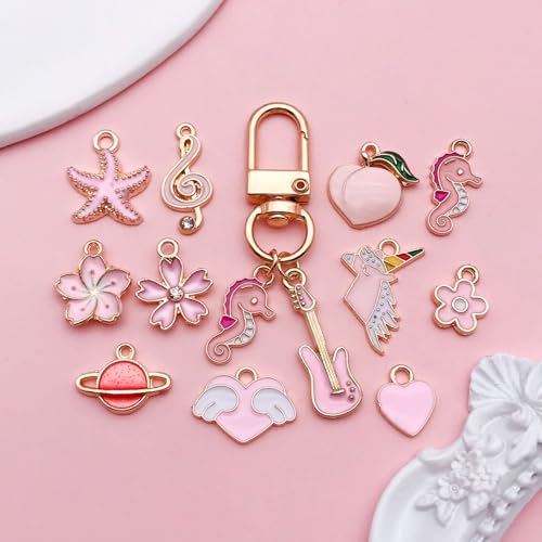 Youdiyla 40pcs Enamel Charms Alloy Metal Charms for Jewelry Making Necklace Bracelet Earring DIY Accessories - color: Pink