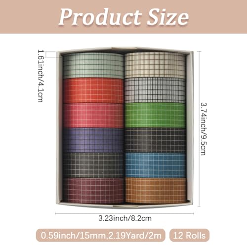 CRASPIRE 12 Rolls Grid Washi Tape Set Plaid Decorative Masking Tapes Basic Pattern Adhesive Colored Writable Stickers Scrapbooking Planners DIY Craft Gift Wrapping Notebooks School Journaling Supplies - style: Plaid Styles-1