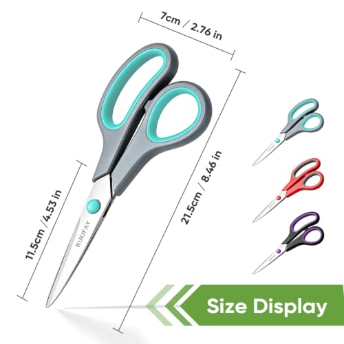 Scissors All Purpose Heavy Duty 3Pack, RUKIFAY 8"Scissors for Office School - color: 3 Pack
