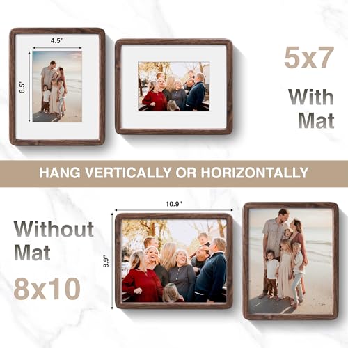 8x10 Picture Frame, USA-Sourced Natural Solid Walnut Wood Photo Frame with HD-Tempered Glass, Handcrafted Rounded Corner 8 by 10 Wooden Frame Matted to 5x7 Photos, Wall or Tabletop Display - color: American Black Walnut, size: 8x10