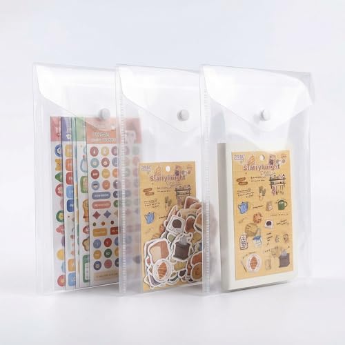 Sticker Organizer, Clear Plastic Envelopes with Snap, 12 Pack Waterproof and Durable for Sticker Storage, Scrapbook Storage, Washi Tape, Scrapbooking & Stamping Supplies (Mixed Sizes) - size: mixed size