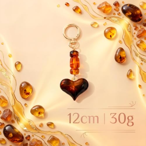 Vintage Amber Tortoise Print Heart Dangle Keychain
