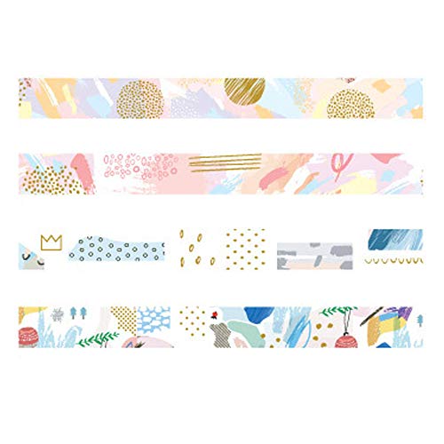 YUBBAEX Gold Washi Tape IG Style Foil Masking Tape Set Decorative for Arts, DIY Crafts, Journal Supplies, Planners, Scrapbook, Card/Gift Wrapping -4 Rolls x 15mm- (Geometric Bronzing) - color: Geometric Bronzing