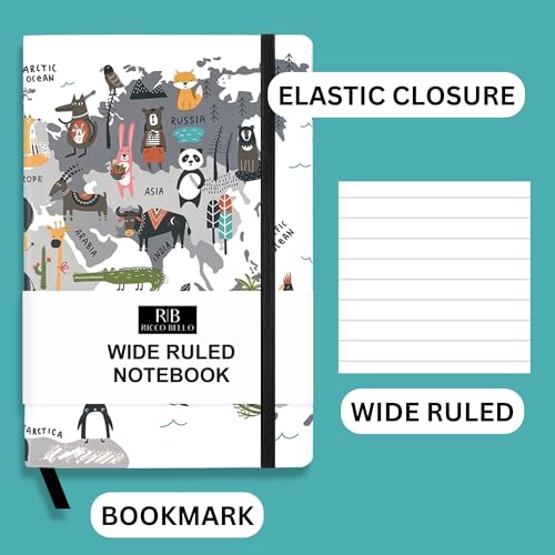 RICCO BELLO Wide Ruled Hardcover Diary Journal, Animal World - color: Animal World
