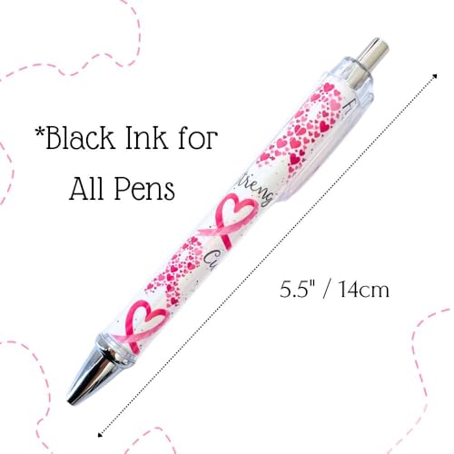YJ PREMIUMS 6PC Pink Breast Cancer Awareness Black Ink Ball Point Writing Pens Ribbon Bress Breat Pen School Desk Decor Office Supplies Accessories Items Bulk Gift Gifts for Women Nurse Girls - style: Breast Cancer Awareness