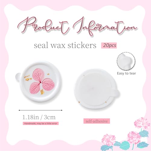 Nuvretk 20pcs White Wax Seal Stickers with Dried Flowers & Gold Foil – Handmade Envelope Seals for Wedding Invitations & Gift Wrapping (Pink) - color: Pink