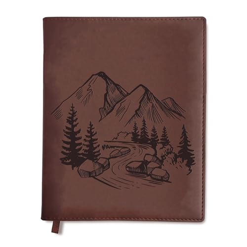 Sunny Lark Mountains Leather Journal | Refillable Leather Journal for Women & Men | Travel Journal with Outdoor Illustration - style: Mountains