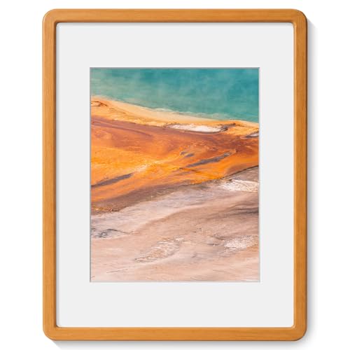 11x14 Picture Frame, USA-Sourced Natural Solid Teak Wood Photo Frame with HD-Tempered Glass, Handcrafted Rounded Corner 11 by 14 Wooden Frame Matted to 8x10 Photos, Horizontal or Vertical Wall Mounting - color: Solid Honey Teak, size: 11x14
