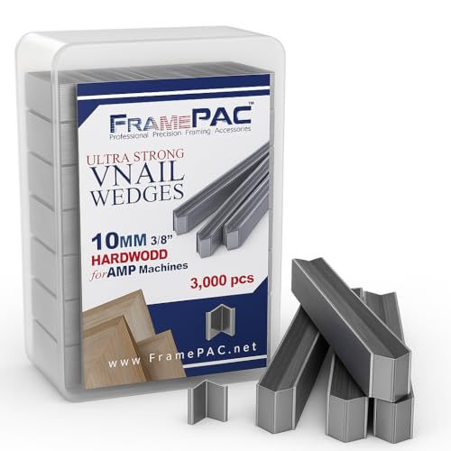 V Nails for Picture Frames Hardwood (AMP) 10mm (3/8 Inch) [3000 V-Nail Pack, Stacked] - (for use in Automatic V Nailer for Picture Framing, Automatic V Nailer for Picture Frames) - size: 3/8 inch [10mm] - 3000 pack, style: AMP - Hardwood