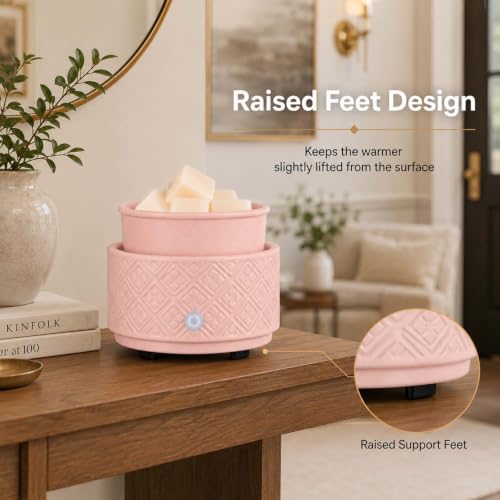 mocosa Ceramic Wax Melt Warmer for Scented Wax Melts 3-in-1 Electric | Fragrance Burner，for Home Office Bedroom，Birthday Gifts for Women，Mother's Day(Pink) - style: Pink checkered