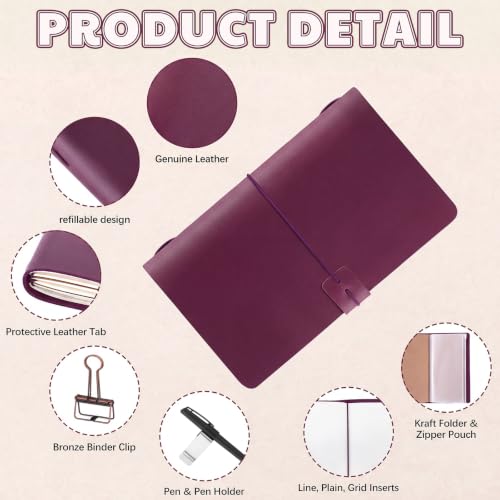 Thenshop Leather Travel Notebook 3 Inserts, Purple, Pocket Size - color: Purple, size: Pocket Size