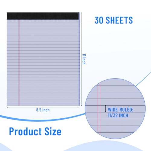 3pcs Legal Pads 8.5 x 11, Purple Notepads 8.5 x 11 In, Perforate Wide Ruled - color: Purple