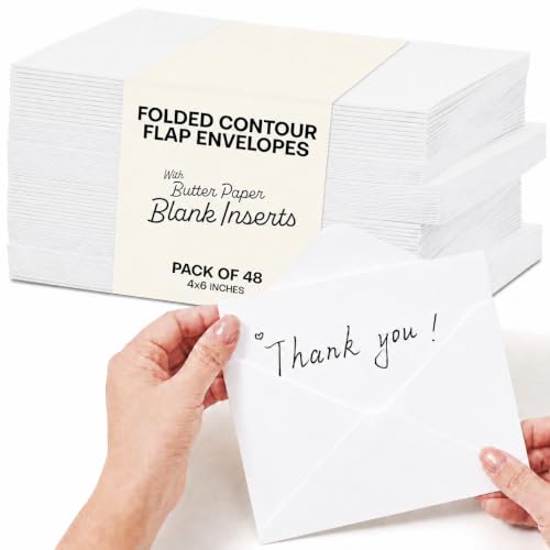 Paper Junkie 48 Pack Blank Cards and Envelopes - Folded and Printable 4x6 Cardstock Paper - Bright White, Thick Premium Invitation Paper Stock for Greetings, Wedding, Party, Business or Personal Notes - color: White, size: 4x6"