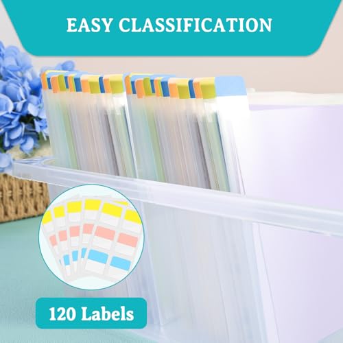 Caydo 60PCS 6x6 Inch Paper Storage Without Closure, 120PCS Sticky Included | Clear Plastic Sleeves with 120PCS Sticky Index Tabs for Organizing Scrapbook, Cardstock, Origami Paper, Cookie Stencil