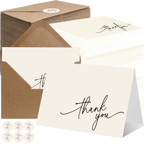 Gueevin 200 Pcs Thank You Cards with Envelopes Stickers, 3.5x5", Cream - color: Cream