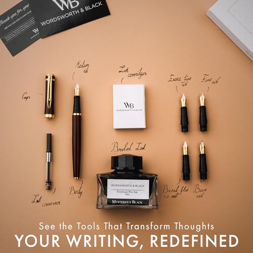 Wordsworth & Black Luxury Fountain Pen Set for Writing, 6 Nibs, Brown - color: Brown Gold