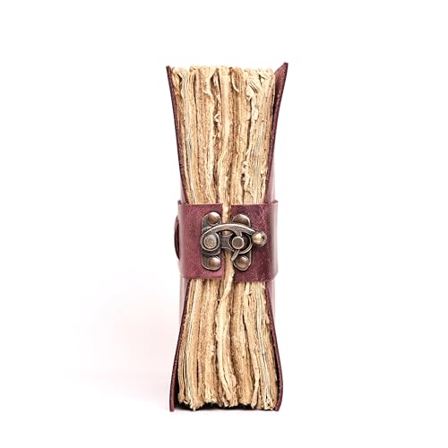 Leather Bound Vintage Journal for Women & Men – Book of Shadows – Lock Closure – 200 Pages of Antique Deckle Edges Handmade Paper (Burgundy, 7 x 5 inches) - color: Burgundy, size: 7 x 5 inches