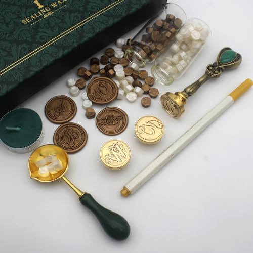 Letter Wax Seal Stamp Kit, Andotopee Wax Seal Kit Initial Alphabet W Sealing Wax Stamp Head 3pcs, Vintage Wax Stamp Seal Kit with Wax Seal Beads, Wax Seal Warmer Tools, Wax Seal Pen, Gift Box Set - style: Letter W Wax Seal Stamp Kit