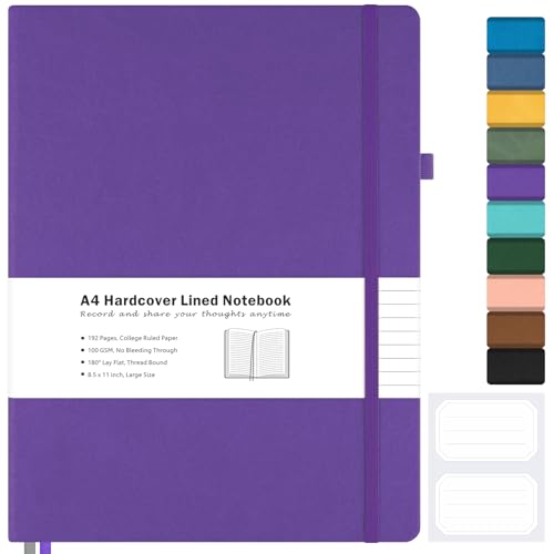 College Ruled Notebook, Hardcover Leather Journal for Women Men, 8.5" x 11" - color: Purple, size: A4 College Ruled