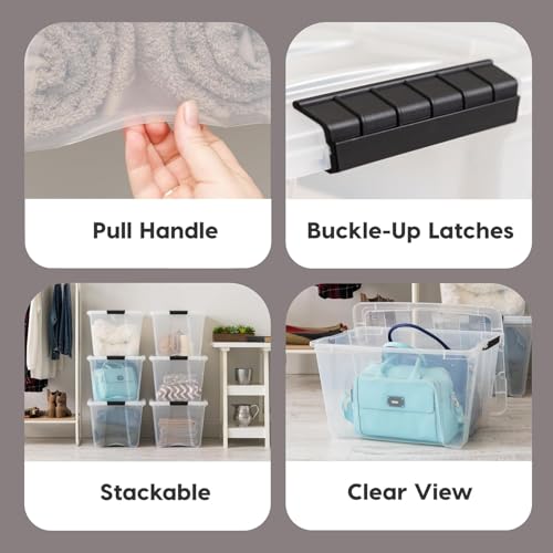 IRIS USA 54 Qt Stackable Plastic Storage Bins with Lids, 12 Pack - BPA-Free, Made in USA - See-Through Organizing Solution, Latches, Durable Nestable Containers, Secure Pull Handle - Clear - color: Clear, size: 54 Qt, style: 12 Pack