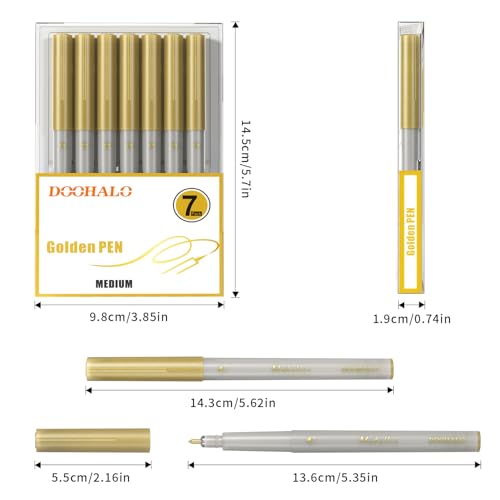 DOOHALO Metallic Pens Gold Silver Marker Compatible with Cricut 3/Maker/Explore 3/Air 2/Air Machine 1.0 Medium Point Tips for Drawing Writing - color: Gold Metallic 7 Pens