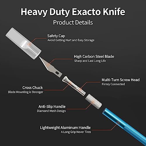 Precision Craft Knife Set - Sharp Razor Blades & Exacto Knife for Carving, Modeling, Scrapbooking, and Sculpting - Perfect for Woodworking, Stenciling, DIY Projects & Precision Cutting (Blue) - color: Blue