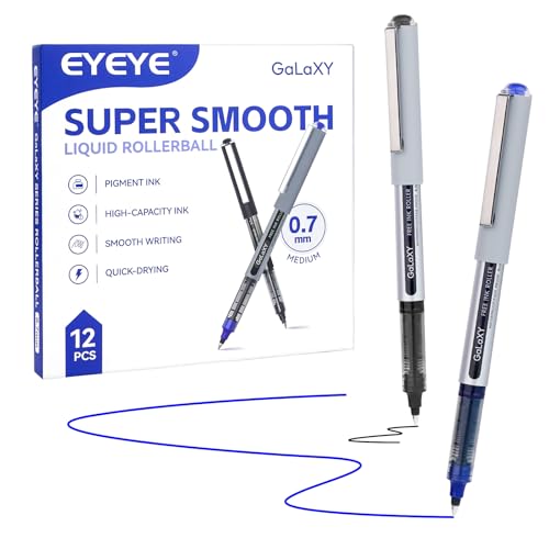EYEYE Rollerball Pens 12 Pack 6 Black 6 Blue 0.7mm Medium Point Fine Tip Pens Quick Dry Liquid Ink Pens Smooth Writing for Journaling Office School Note Taking Supplies - color: Black+Blue, size: 0.7mm