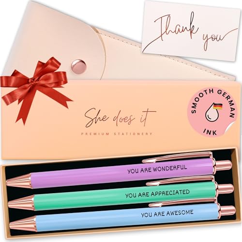 Fancy Pen Set For Women - Inspirational Nice Teacher Pens | Pretty Motivational Thank You Gifts | Cute Positive Work, Office, Promotion, Coworkers, Intern, Gratitude & Job Motivation Gift - color: Purple, Blue, Mint
