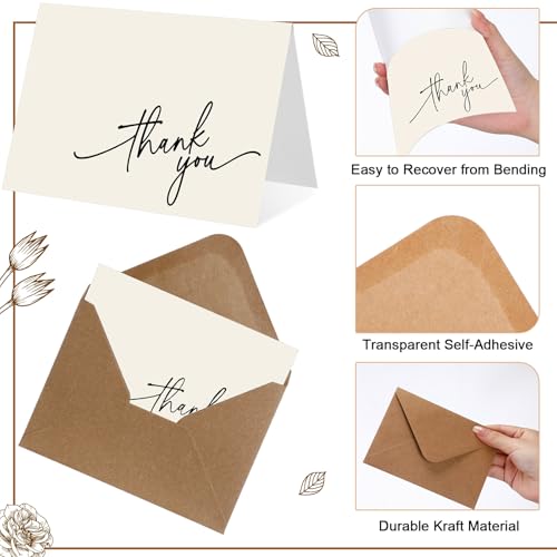 Gueevin 200 Pcs Thank You Cards with Envelopes Stickers, 3.5x5", Cream - color: Cream