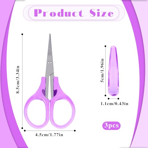 3Pcs Small Scissors All Purpose Craft Scissors Stainless Steel Scissors with Protective Cover Mini Detail Craft Scissors Precision Straight Fine Tips Design for Paper Cutting,Scrapbooking, Sewing - color: Black,yellow,purple