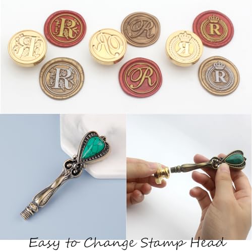 Letter Wax Seal Stamp Kit, Andotopee Wax Seal Kit Initial Alphabet R Sealing Wax Stamp Head 3pcs, Vintage Wax Stamp Seal Kit with Wax Seal Beads, Wax Seal Warmer Tools, Wax Seal Pen, Gift Box Set - style: Letter R Wax Seal Stamp Kit