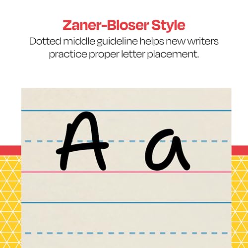 School Smart Zaner-Bloser Writing Paper, Handwriting Practice Lined Paper, Grade K Learning, 1-1/8 Inch Rule, 10-1/2 x 8 Inches, 500 Sheets - size: 10.5" x 8", style: 1-1/8 Inch Ruled