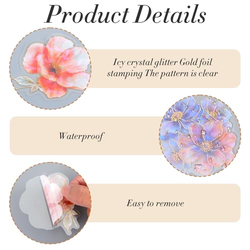 Nogeqi 30 Pcs Sparkly Flower Stickers, Clear PET Glitter Nature Plant Floral Stickers Waterproof Holographic Transparent for Scrapbook Supplies Journal Planners Art Craft