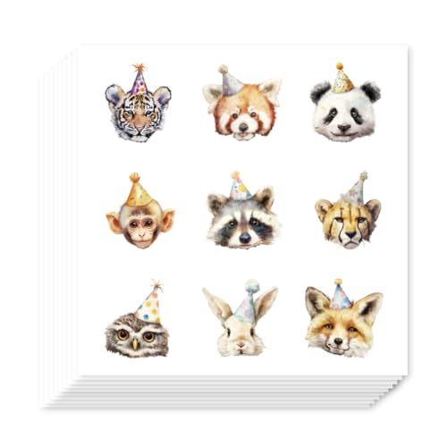AHANDMAKER 180 Pieces Self-Adhesive Birthday Stickers, 9 Styles Cute Animal Stickers 1 Inch Cartoon Decals for Album Arts Planner Calendar Scrapbooking Crafting Bag Birthday Decor - style: Animal