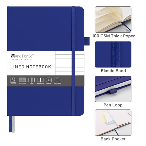 &And Per Se Lined Journal Notebook – A5 5.7”x8” College Ruled, 160 Pages, 100gsm Thick Paper, Journaling Notebooks for Writing (Royal Blue) - color: Royal Blue, style: Lined 160 pages