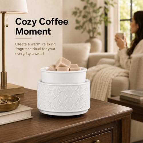 mocosa Ceramic Wax Melt Warmer for Scented Wax Melts 3-in-1 Electric | Fragrance Burner，for Home Office Bedroom，Birthday Gifts for Women，Mother's Day(01-White) - style: White-Fan Shaped