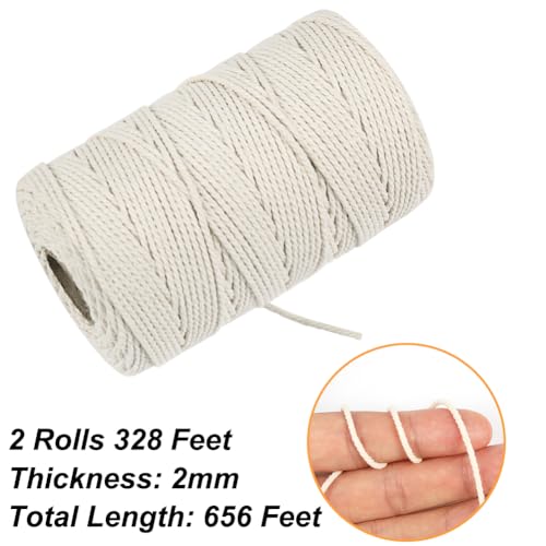Vivifying Butchers Twine, 2pcs x 328 Feet 2mm Food Safe Cotton Bakers String for Tying Meat, Trussing Turkey, Making Sausage, Roasting, Cooking, Wrapping and Packing(Beige) - size: 2pcs×328feet/2mm