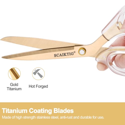 SCAIKTIG Acrylic Scissors Set, Office Scissors for Desk Gold, Clear Comfort-Grip Handles and Titanium Coated Blades, Sharp Scissors all Purpose Heavy Duty for Sewing, Art, Craft, School, Home Supplies - color: Transparent + Gold, size: 3-Pack(9.4"/8"/4")