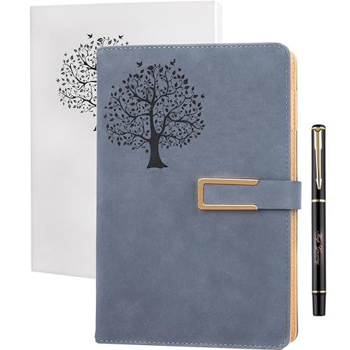 Fanery sue Tree of Life Refillable Writing Journal for Women&Men Faux Leather Hardcover Notebook A5 College Ruled 200 Lined Pages Lay-Flat Personal Diary with Pen&Magnetic Buckle (Tree of Life-Blue) - color: Blue, style: A Tree of Life