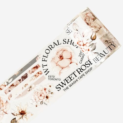 WT Pre-Cut Sweet Rosé Wide PET Tape, Single Roll, Original Designs, Dreamy Rose Motifs & Subtle Handwritten Accents, Decorative Clear Tape for Journaling, Scrapbooking, Planner, DIY Crafts - color: WT Pre-Cut Sweet Rosé Wide PET Tape