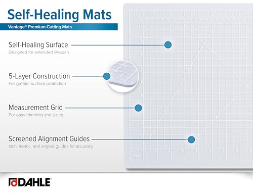 Dahle Vantage 10682 See-Through Premium Self-Healing Cutting Mat, 18"x24", 1/2" Grid, 5 Layers for Max Healing, Perfect for Crafts & Sewing, Clear - color: Clear, size: 24"L x 18"W