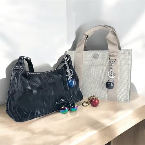 Glitter Cherry Bag Charm with Key Ring and Clip, Cute Cherry Keychain for Women's Purses and Handbags - color: Red Apple