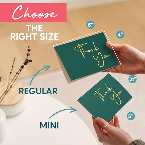 VNS Creations Thank You Cards With Envelopes - 100 Pack 4 x 6 Blank - Green - color: Post Green (Gold Foil), size: 100 Pack - 4" x 6" (Value Pack)